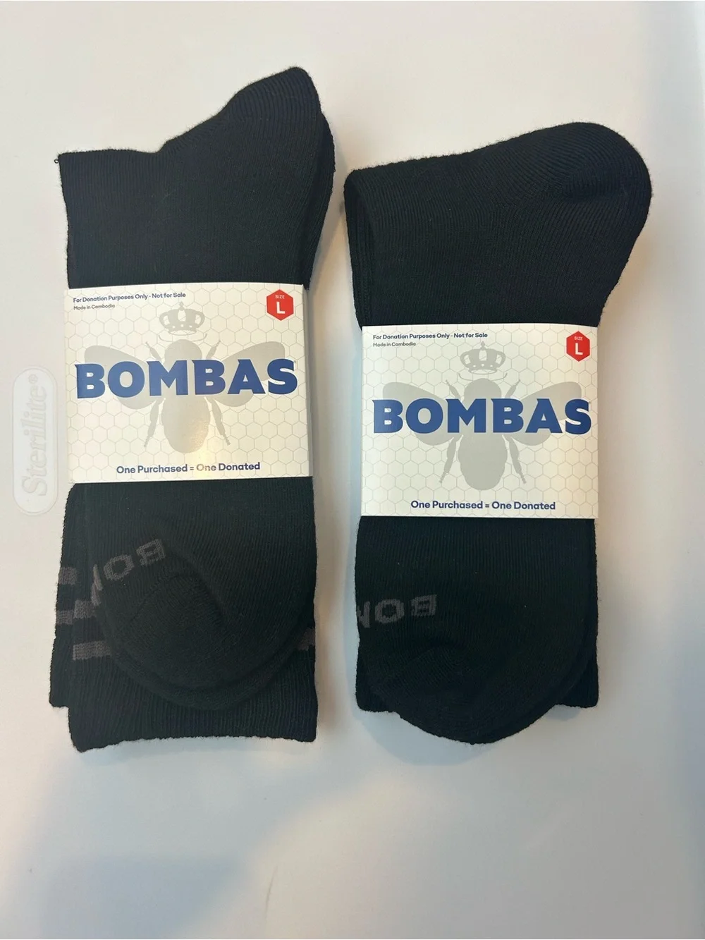 NIP Bombas Black Crew Socks - Large (Two Pairs)